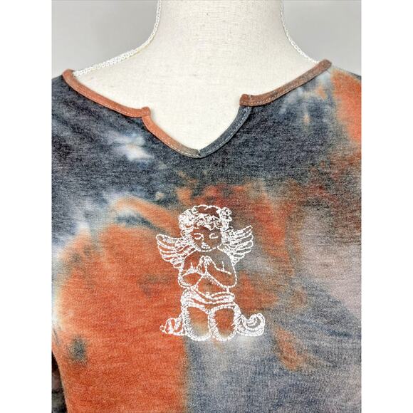 Rock & Rose Couture Rust Tie Dye Colored Womans Small Long Sleeve Crop Top - Picture 2 of 8